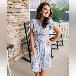 Dusty blue and white dress